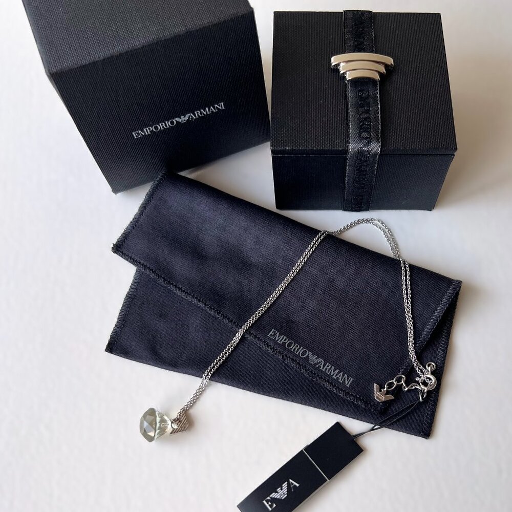 EMPORIO ARMANI Silver Necklace with Topaz Pendant Charm Sterling 925 New